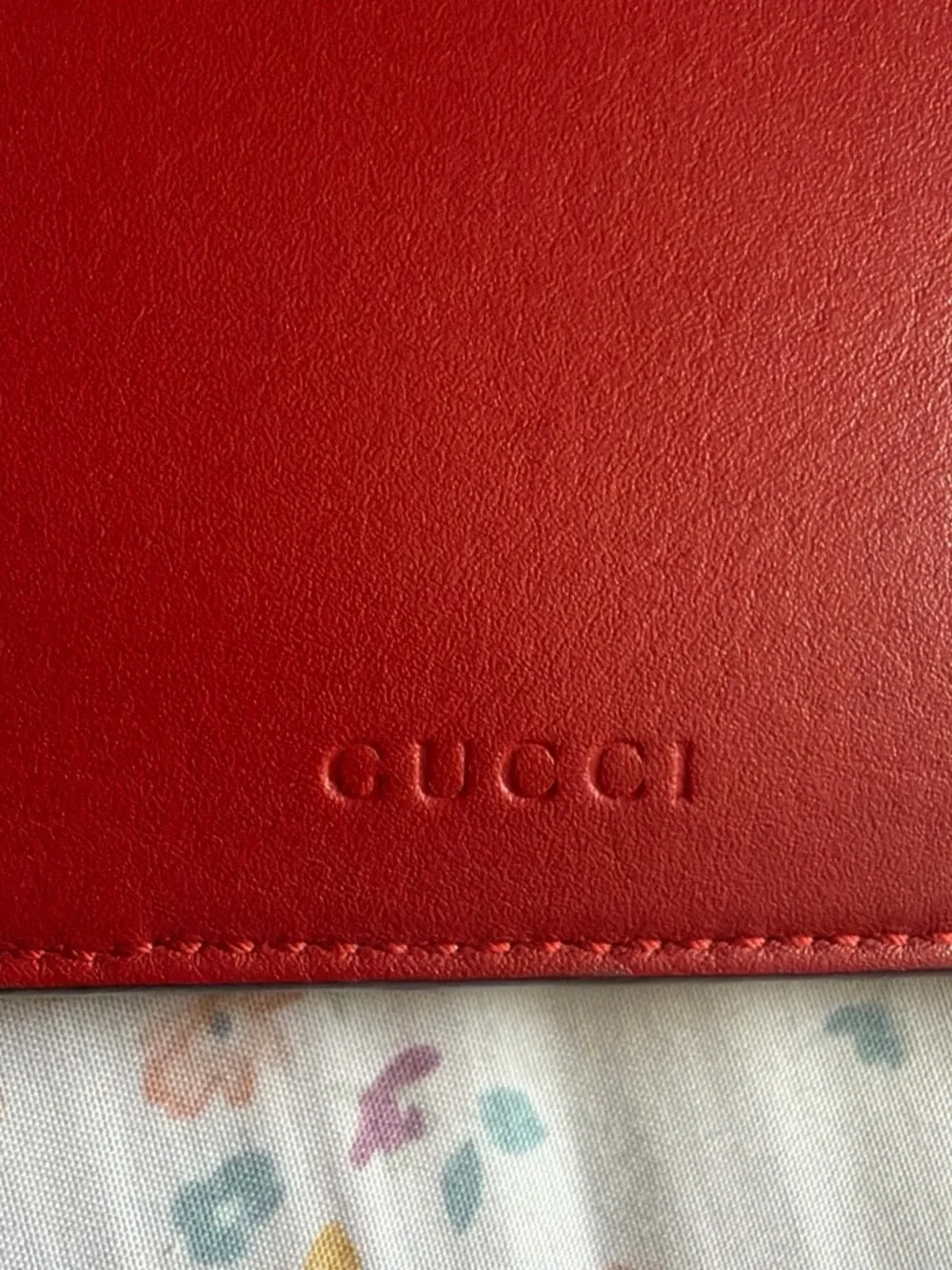 Gucci Brown GG Monogram Pouch with Pink Cat Patch and Red Trim